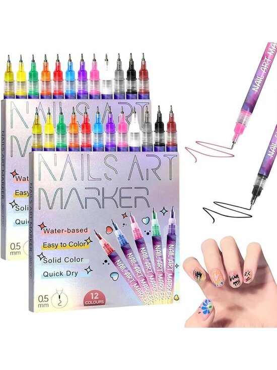 Other - Vibrant 12-Color Nail Art Pens Set - 3D Nail Design Markers for DIY Manicure